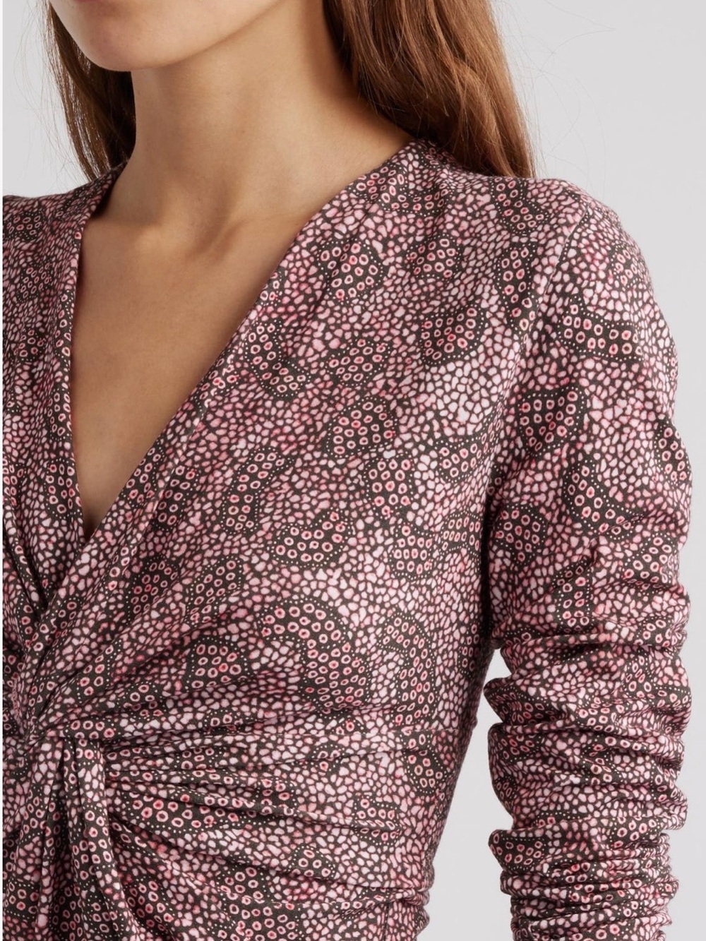 Isabel Marant Pink and Black Printed Long-Sleeve Twist Dress